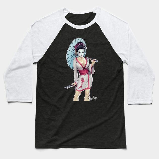 Geisha Pinup Baseball T-Shirt by Eliaschatzoudis